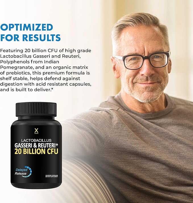 HUMANX Lactobacillus Gasseri &amp Reuteri+ 20 Billion CFU Plus Organic Prebiotics and Punicaligans - Probiotic Supplements - USA Made - Non-GMO - Performance Driven Delayed Release Capsule