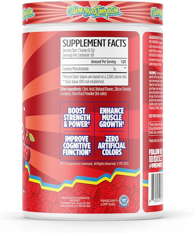 VMI Sports Creatine Monohydrate Powder Muscle Mass – Strength – Size – Power | 5 Grams per Serving (60 Servings PEZ Cherry)