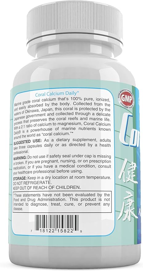 Daily Health - Pure Okinawa Coral Calcium - Marine-Grade Supplement with 72 Trace Minerals - 1475mg 540 Vegetable Capsules (6 Month Supply)