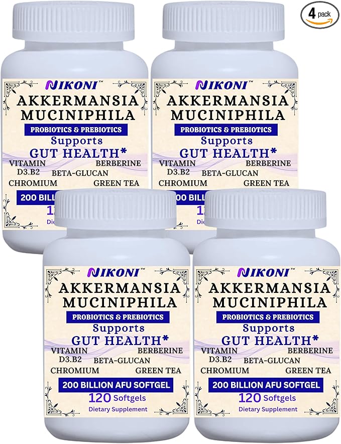 Nikoni Akkermansia Muciniphila GLP-1 Probiotic Supplement for Women &amp Men Gut Health (Pack of 4)