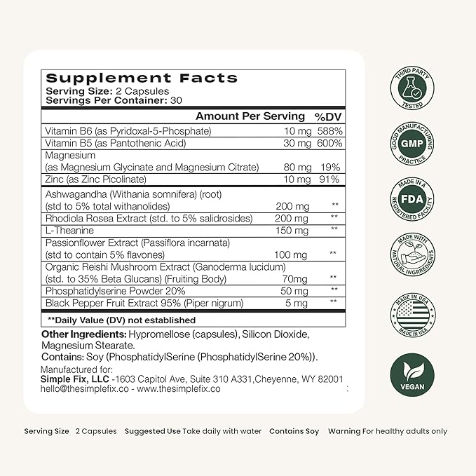 Cortisol Balance Supplement – Supports Stress Focus &amp Daily Energy – with Ashwagandha Rhodiola Rosea L-Theanine Magnesium Zinc &amp B6 – Adaptogen Formula – Vegan Capsules