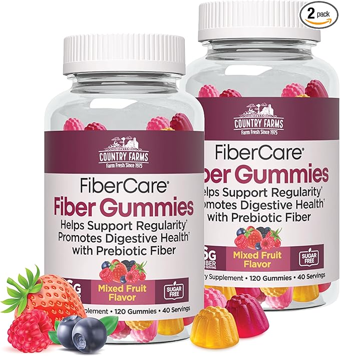 Country Farms Fiber Care Prebiotic Gummies 6g of Fiber Per Serving FOS from Beets Digestive Health Supports Regularity Mixed Fruit Flavor