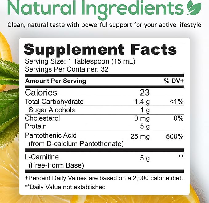 Parker Naturals Concentrated L-Carnitine Liquid 5000mg All Natural Citrus Flavored L-Carnitine Supplement Liquid L-Carnitine with Vitamin V5 16.23 Fl. Oz