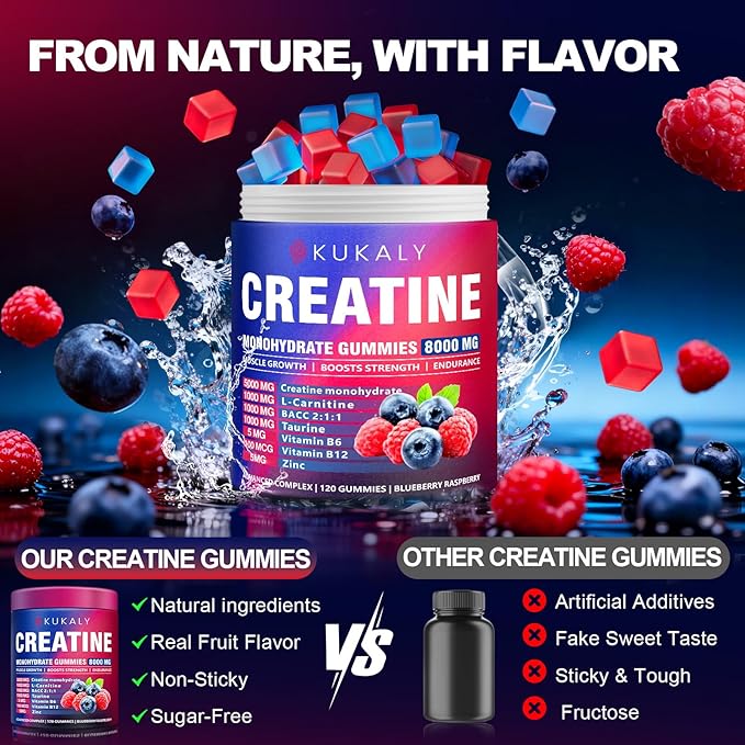 Creatine Monohydrate Gummies for Men &amp Women 8500MG Creatine Gummies Sugar Free Mixed Flavored with L-Taurine BCAA 2:1 B12 B6 for Boost Strength Focus &amp Endurance Vegan Non-GMO 120pcs