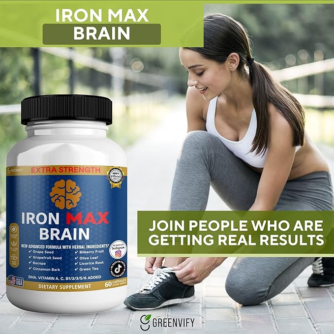 Iron Max Brain Extra Strength Brain Support Supplement 60 Capsules 30-Day Supply