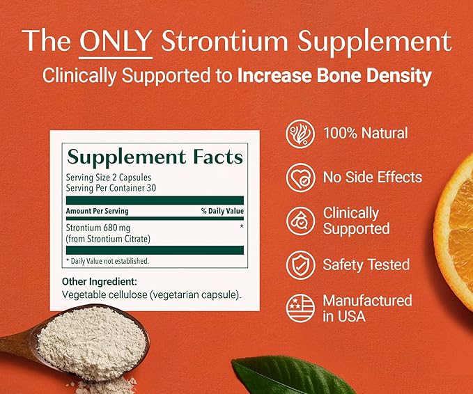 AlgaeCal - Strontium Boost Natural Calcium Supplement for Bone Density Increase Strontium Citrate 680 mg Easy to Swallow for Bone Health &amp Bone Strength Gluten-Free - 60 Veggie Caps- Made in U