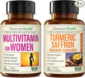 Women's Multivitamin + Turmeric Saffron Cinnamon &amp Cardamom Bundle. Women's Vitamins &amp Minerals Formula for Immune and Joint Support Inflammatory Response.