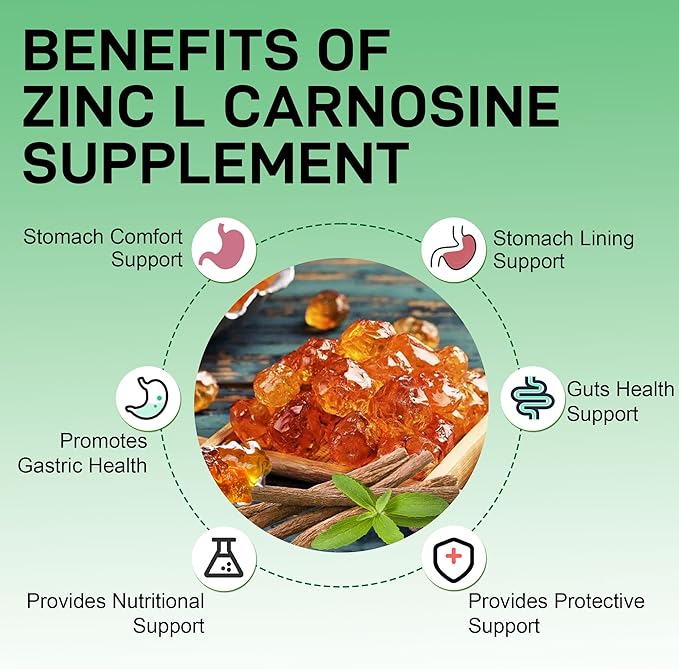 Zinc Carnosine Supplement with DGL Mastic Gum &amp L-Glutamine | for Stomach Lining Support | Gut Comfort and Digestive Health Support