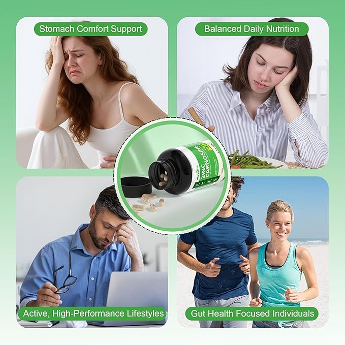 Zinc Carnosine Supplement with DGL Mastic Gum &amp L-Glutamine | for Stomach Lining Support | Gut Comfort and Digestive Health Support