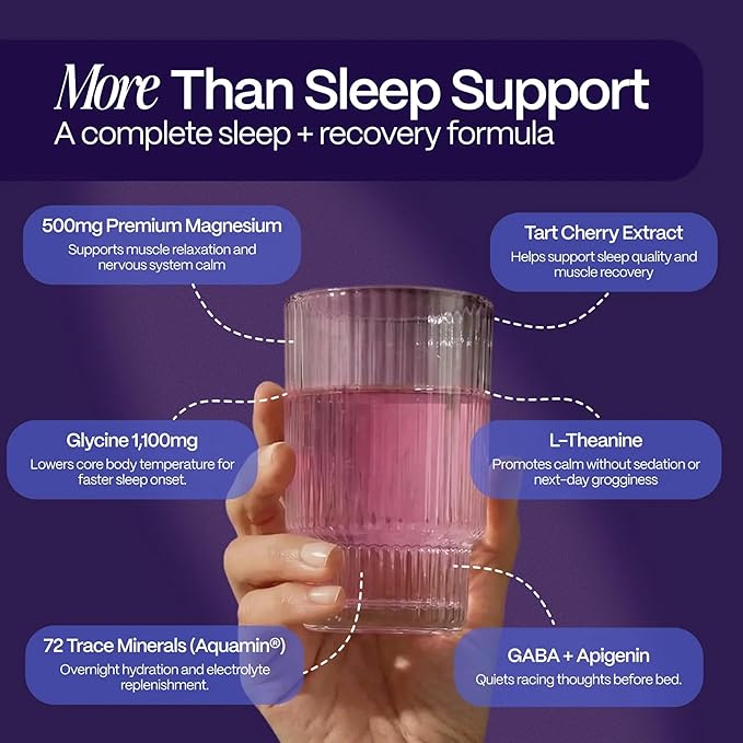 Slumber Night Lytes Magnesium Sleep Powder Drink Mix Vanilla Hibiscus Flavor Magnesium Glycinate L-Theanine Vitamin D3 Zinc Sugar Free Vegan 30 Servings