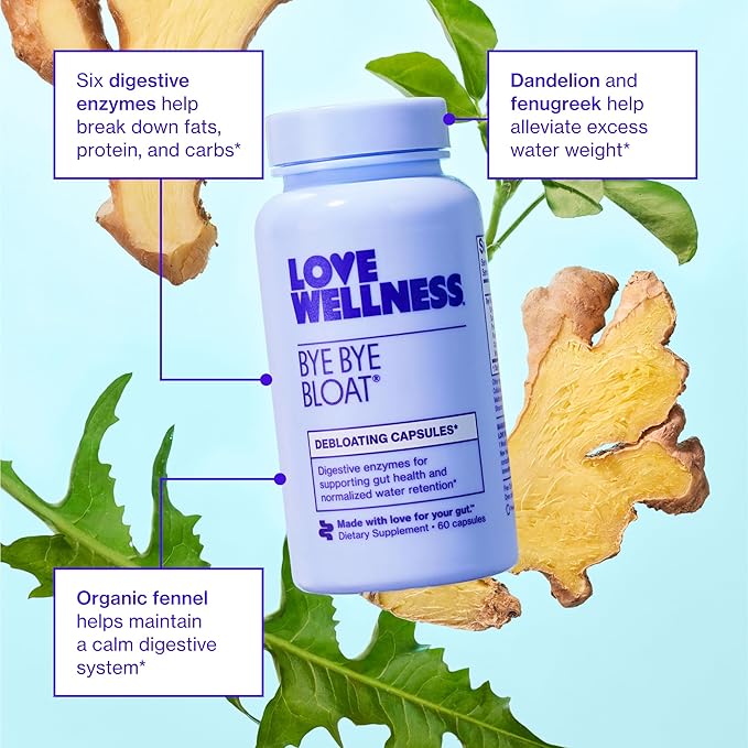 Love Wellness Bye Bye Bloat and Sparkle Fiber | Universal Gut Duo | Digestive Enzymes for Gas &amp Fast Acting Bloating Relief for Women