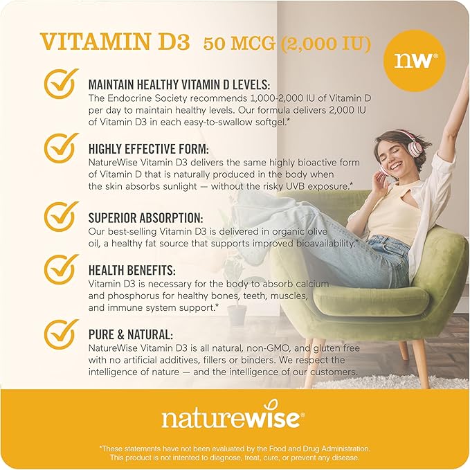 NatureWise Vitamin D3 2000iu 360 Count and Vitamin B12 1000mcg 150 Softgels for Energy Immune Support and Healthy Muscle Function