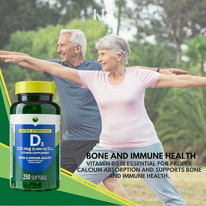 KP+ Vitamin D3 125 mcg (5000 IU) | Bone &amp Immune Health | Gluten Free | 250 Softgels | Pack of 2
