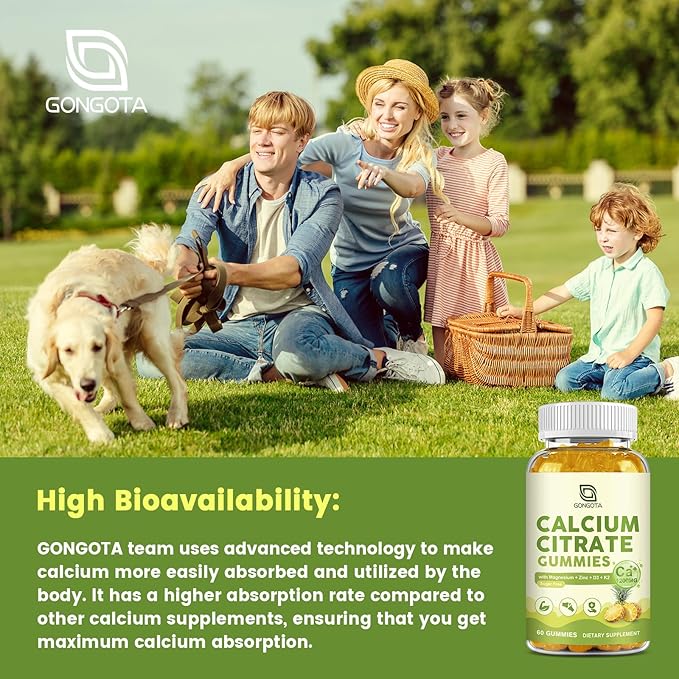 Calcium Citrate Gummies for Women 1200mg Calcium Citrate Magnesium with Vitamin C D3 K2 Absorption Calcium Supplements for Bone Muscle Immune Sugar Free (120Count)