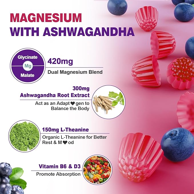 Magnesium Glycinate Gummies 420mg for Adults &amp Vitamin D3 K2 Filled Gummies