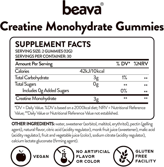 Creatine Monohydrate Gummies - 30 Servings - Vegan Creatine Chews for Muscle Growth Muscle Recovery Workout Recovery Anaerobic Endurance - No Loading Phase - No Bloating - Strawberry - No Sugar
