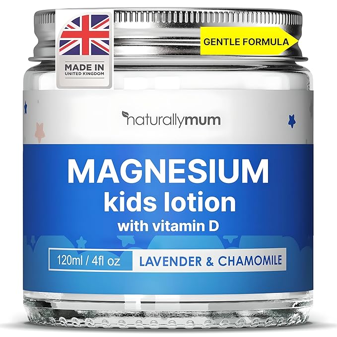 NaturallyMum Kids Magnesium Bedtime Lotion with Vitamin D | Support for Sleep Heart Bone Nerve Gut and Muscle Health | Alternative to Melatonin | Lavender &amp Chamomile 4.2 fl oz