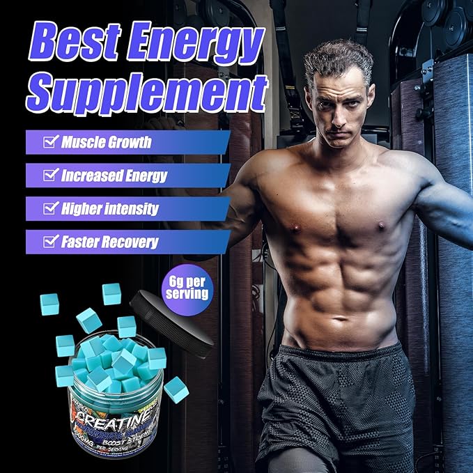Creatine Monohydrate Gummies 6g for Men WomenComplex Creatine Monohydrate Chewable for Muscle StrengthMuscle BuildingEnergy BoostPre-Workout Energy SupplementVegan Blue Raspberry - 120 Count