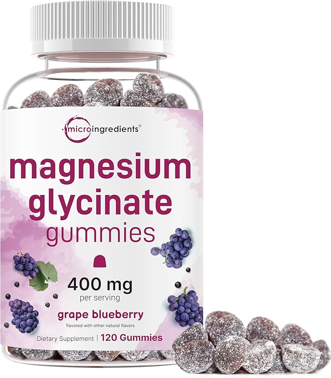 Micro Ingredients Magnesium Glycinate Gummies &amp 8-in-1 Multi Collagen Powder | Bundle | Grape Blueberry | Potent Elemental + Chelated Form | Hydrolyzed Peptides + Biotin Hyaluronic Acid &amp Vi