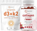 Micro Ingredients Vitamin D3 5000iu + K2 100mcg Softgels &amp Multi Collagen Peptides Gummies Bundle Pack | Essential Sunshine Vitamins | Type IIIIIIVX Protein with Biotin Hyaluronic Acid &amp