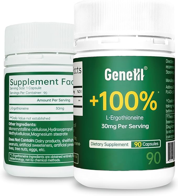 L-Ergothioneine Supplement 30mg(EGT)/Serving 6X Ergothioneine Mushroom Extract Supplements Longevity Immune Support Heart Health &amp Brain Supplement Lab Tested Made in USA (90 Servings)