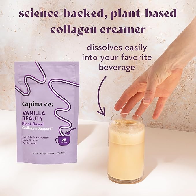 Copina Co. Vanilla Beauty Vegan Collagen Booster Creamer: Plant Based Collagen Support Smoothie Drink Vegan Creamy Blend | Vanilla Flavor | 1 Bag - 25 Servings per Bag