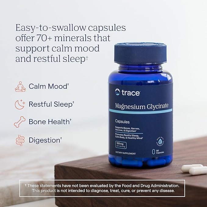 Trace Minerals Magnesium Glycinate - Gentle Magnesium Glycinate Supplement for Healthy Sleep &amp Relaxation Support - Healthy Mind &amp Energy - Vegan - Gluten-Free - 90 Count (90 Servings)