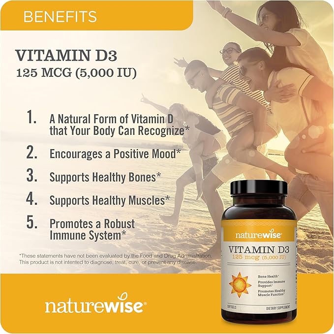NatureWise Vitamin D3 5000IU (125mg) 360 Count + Vitamin E 400 IU (180mg DL-Alpha) 60 Count - Bundle for Immune Energy Heart Health Support - Soy Dairy Gluten Free Non-GMO Halal Gelatin