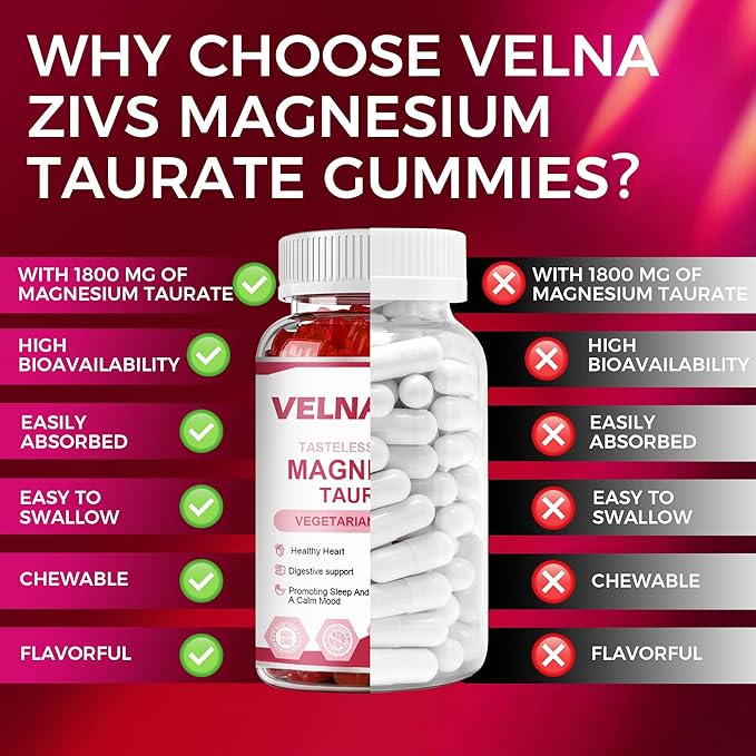 Magnesium Taurate Gummies 1800mg Magnesium Taurate Supplement High Absorption &amp Chewable for Kid and Adults Muscle and Heart Health Support Vegan Gluten Free 120 Counts（2 Pack）