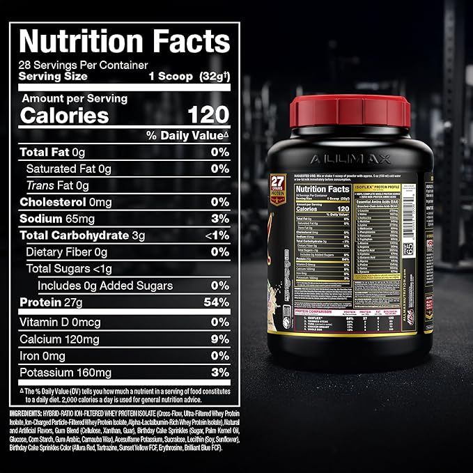 ALLMAX ISOFLEX Pure Whey Isolate Protein Powder - Gluten Free Low Lactose Sugar-Free - High-Protein Clean Keto-Friendly for Pre Post Workout Supplement for Women and Men | Birthday Cake 2lb