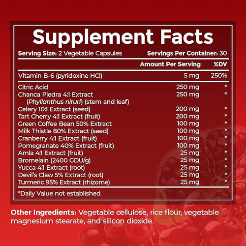 #1 URIC GO Uric Acid Cleanse Support Supplement for G.O.U.T - Natural Kidney Cleanse Detox Formula Chanca Piedra Celery Seed Tart Cherry Cranberry Pomegranate Turmeric Vegan Non-GMO 60 Capsules