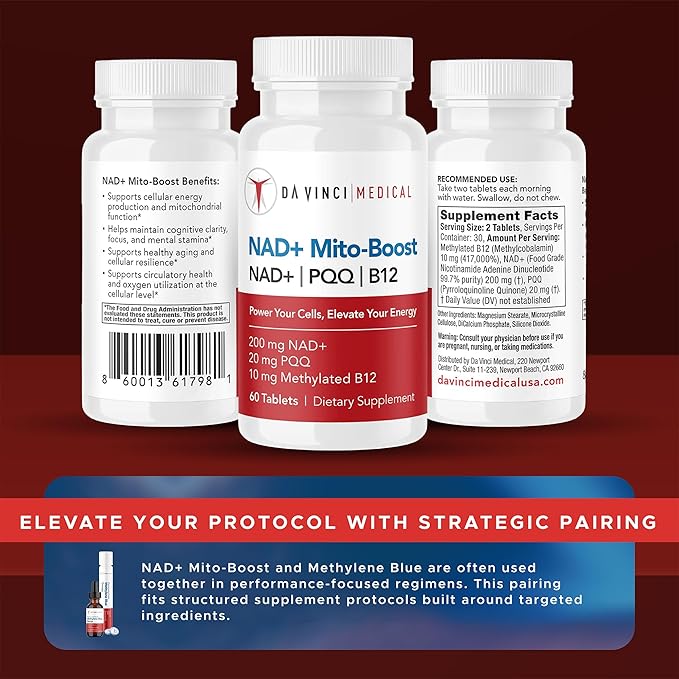 NAD+ Mito Boost Supplement with PQQ &amp B12 Cellular Coenzyme Formula 60 Capsules