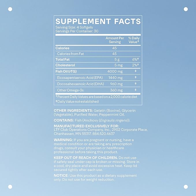 LTH Glow Omega-3 Fish Oil - Trusted by Life Time Members - NSF Certified for Sport - Supports Brain &amp Heart Health - Aids Healthy Skin Hair &amp Nails - Gluten Free &amp Soy Free - 30 Servings
