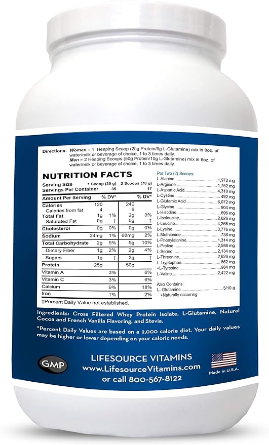 LifeSource Vitamins 3 lb - US Dairy Cows Grass Fed Whey Protein Isolate - Double Chocolate Fudge sweetened w/Stevia - 3 lb Powder