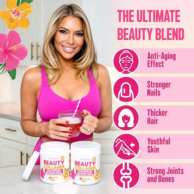 Beauty Collagen Powder-5 Types of Hydrolyzed Collagen Sea Moss Biotin Keratin Hyaluronic Acid Vitamin C and Probiotics–Hair Skin Nails- All Natural Made in USA-45 Servings- Mixed Berry