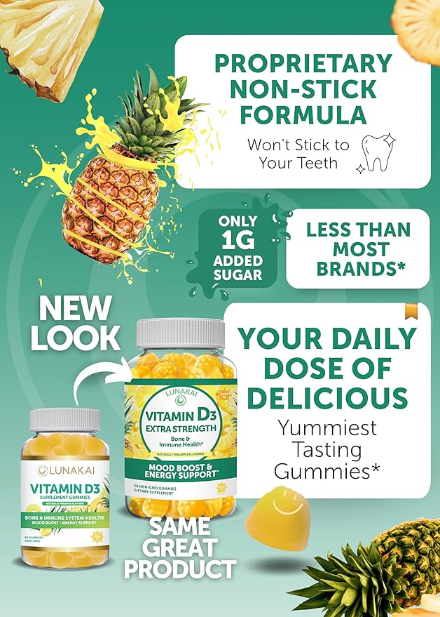 Lunakai Vitamin D3 and Vitamin B12 Gummies Bundle - Immunity Bone and Mood Support VIT D3 2000IU Supplement - 3000mcg Methylcobalamin High Absorption Energy Gummy
