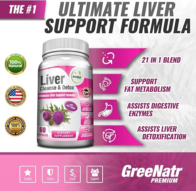 GreeNatr Liver Cleanse Detox &amp Repair Formula – Milk Thistle Berberine Ginger Beet Root Dandelion Root Artichoke Extract and Chanca Piedra for Optimal Liver Health Support (6 Bottles)