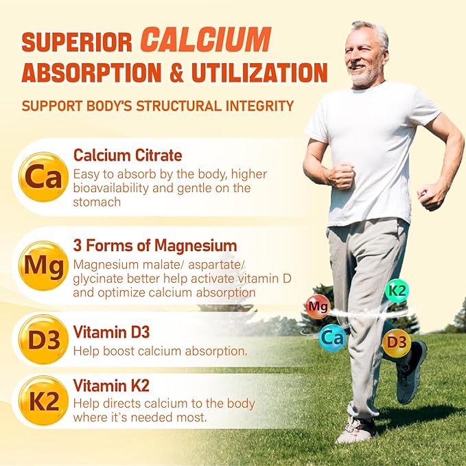 Calcium Magnesium Supplement Gummies for Adults: Calcium Citrate 600 mg with Vitamin D3 &amp K2 for Women Men - Supports B0ne Strength Better Zzz Muscles Energy &amp Immune (60 Count)