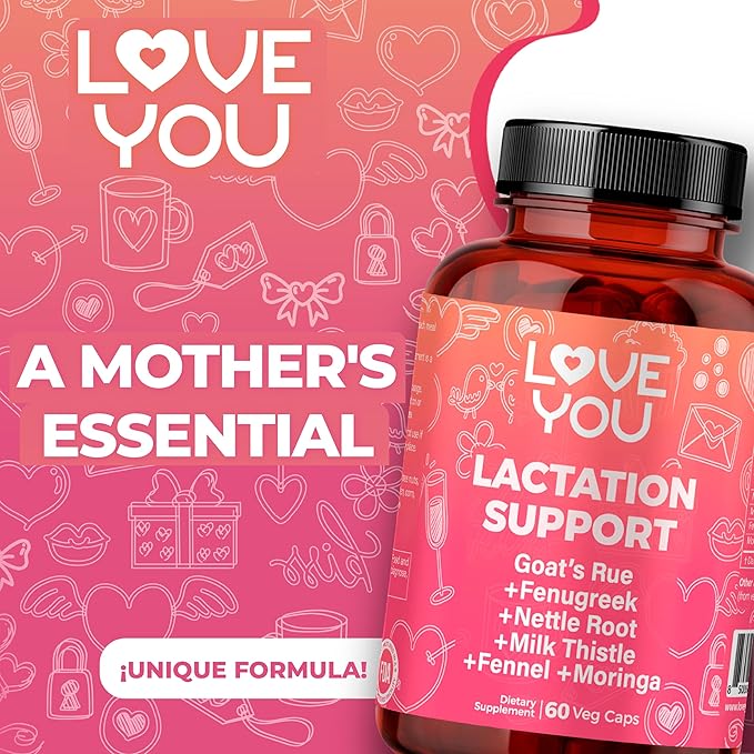 Love You Lactation Support for Breastfeeding Moms – Herbal Milk Booster with Fenugreek Moringa &amp Goat’s Rue – Vegan Postnatal Supplement for Milk Flow &amp Energy – 60 Capsules