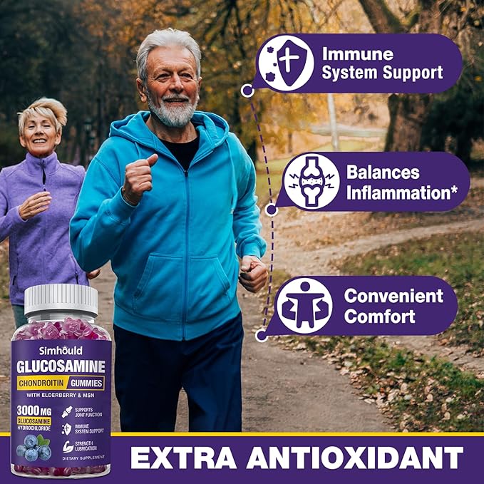 2 Packs Glucosamine Chondroitin Gummies - 3000MG Extra Strength Joint Support Supplement with MSM &amp Elderberry Flexibility Antioxidant Immune Support Gummy for Adults Men &amp Women