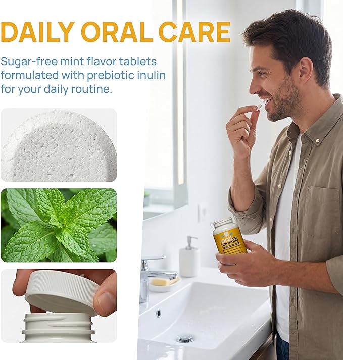 Oral Harmony Oral Probiotic Chewable Tablets – Sugar-Free Mint Flavor with Prebiotic Inulin – Daily Oral Microbiome &amp Fresh Breath Support – Chewable Oral Care Tablets – 30 Tablets