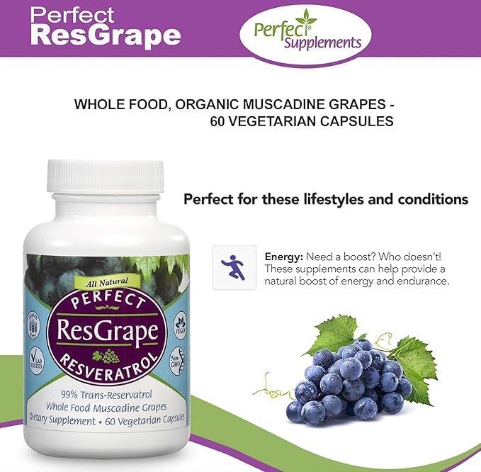 Perfect Supplements – Perfect ResGrape Resveratrol – 60 Veggie Capsules – Trans-Resveratrol &amp Organic Muscadine Grape