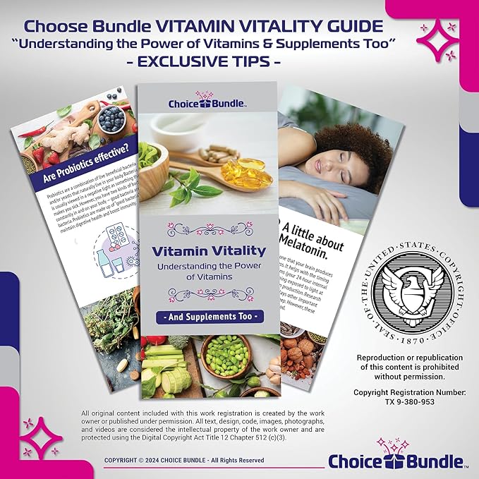 Choice Bundle Spring Valley Liquid Vitamin B12 5000 mcg Metabolism Dietary Supplement Berry 2 fl oz 4 pk (8 oz Total) + Vitamin Guide and Pill Container (6 Items)!