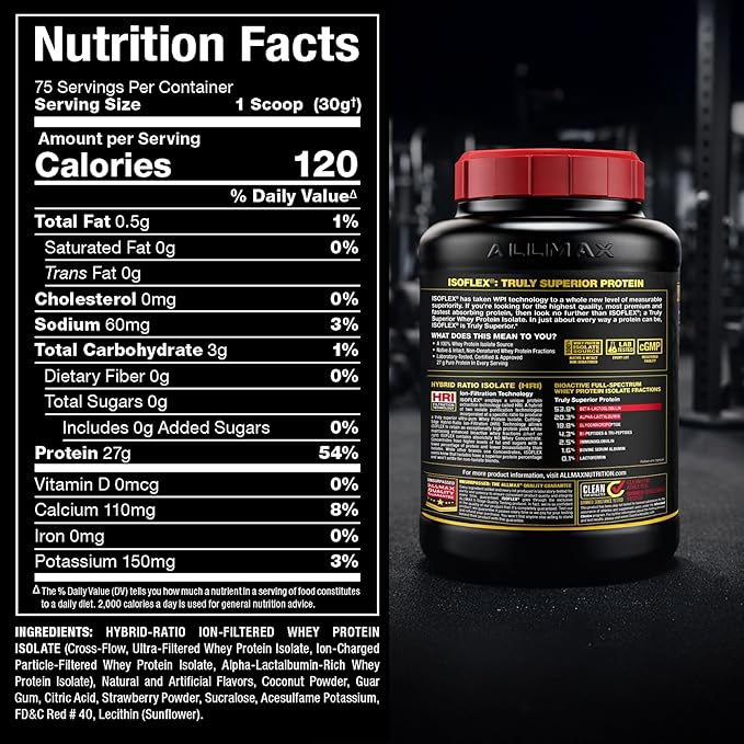 ALLMAX ISOFLEX Pure Whey Isolate Protein Powder - Gluten Free Low Lactose Sugar-Free - High-Protein Clean Keto-Friendly for Pre Post Workout Supplement for Women and Men | Strawberry 5lb