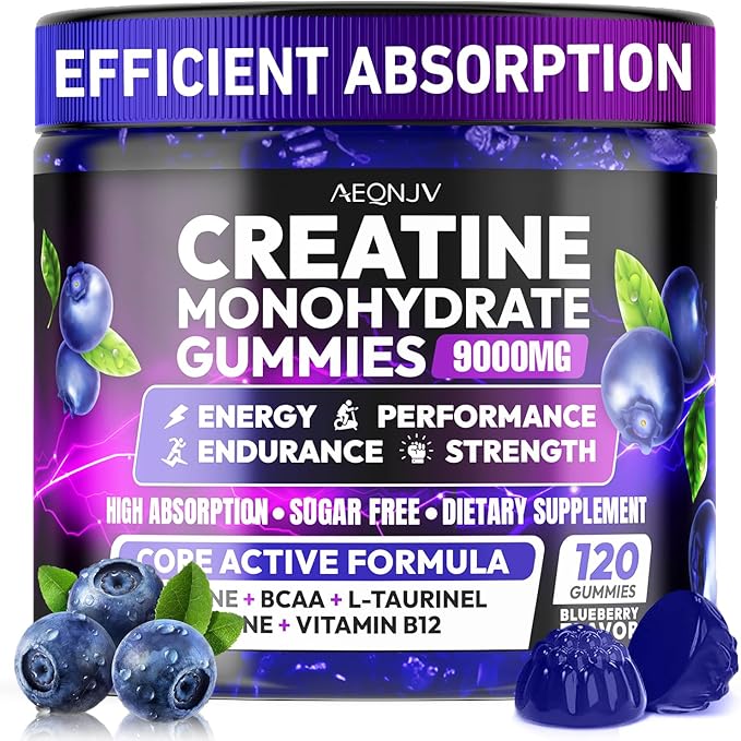 Creatine Gummies Monohydrate Complex for Men &amp Women 9000MG Creatine Pre-Workout Supplement Enhance Muscle Strength Recovery Cognitive Health &amp Memory 120 Gummies Sugar Free Vegan Non-GMO