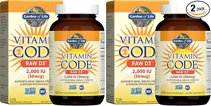 Garden of Life Vitamin DVitamin Code Raw D3Vitamin-D 2000 IURaw Whole Food D3 Supplements with ChlorellaFruitVeggies &amp Probiotics for Bone &amp Immune Health120 Vegetarian Capsules(Pack o