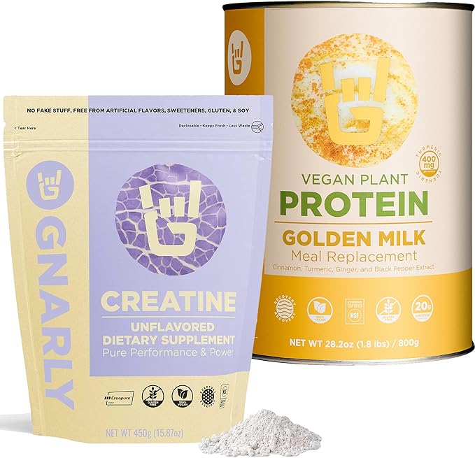 Gnarly Nutrition Golden Milk Vegan Protein Powder Creatine Powder Unflavored (16.05oz)