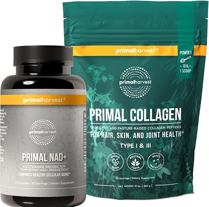 Primal Harvest Daily Two-Step Routine | NAD+ + Pure Collagen | 2 Pack | 30 Day Supply