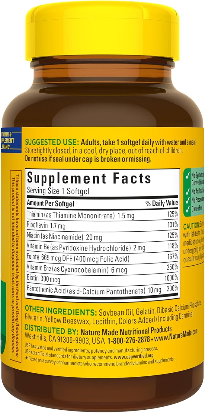 Nature Made Super B Complex Vitamins for Women and Men Dietary Supplement for Energy Metabolism Support Super Vitamin B Complex 160 Softgels 160 Day Supply