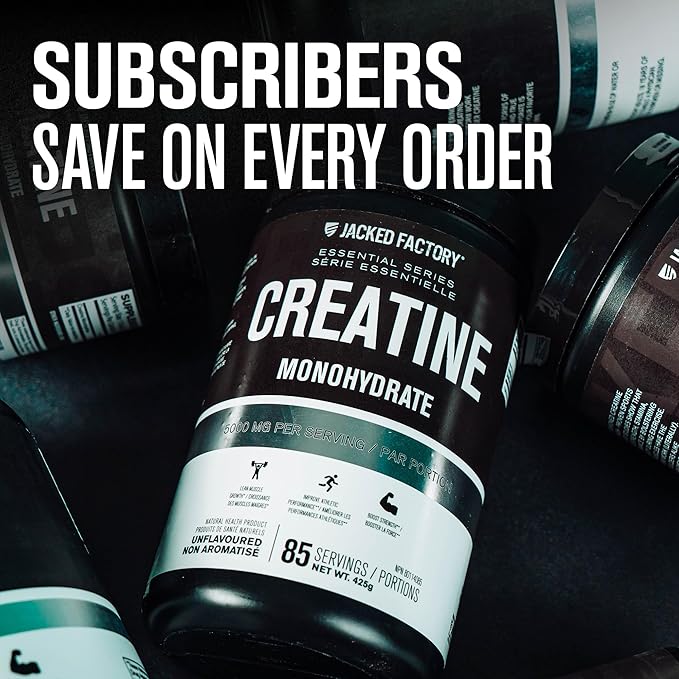 Jacked Factory Creatine Monohydrate Powder 150g - Creatine Supplement for Muscle Growth Increased Strength &amp Essentials Muscle Builder - Daily Muscle Builder with PeakATP (30 Capsules)
